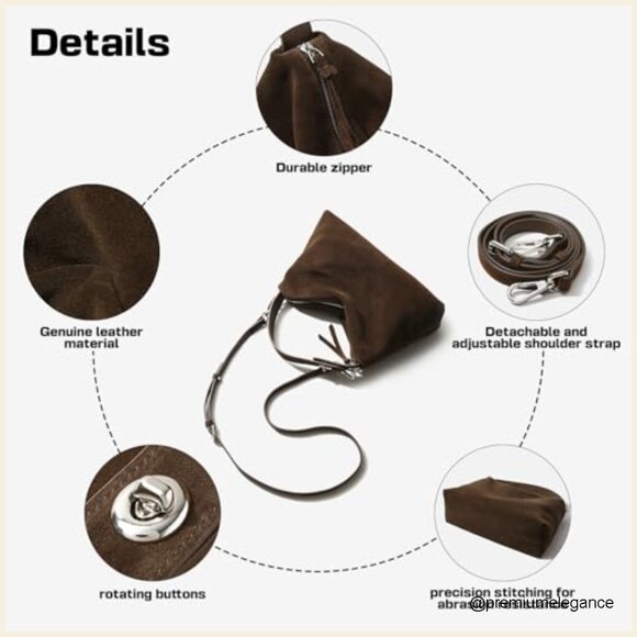 Genuine Leather Suede Hobo Tote Bag, Adjustable Strap, Large Capacity - Picture 6 of 7